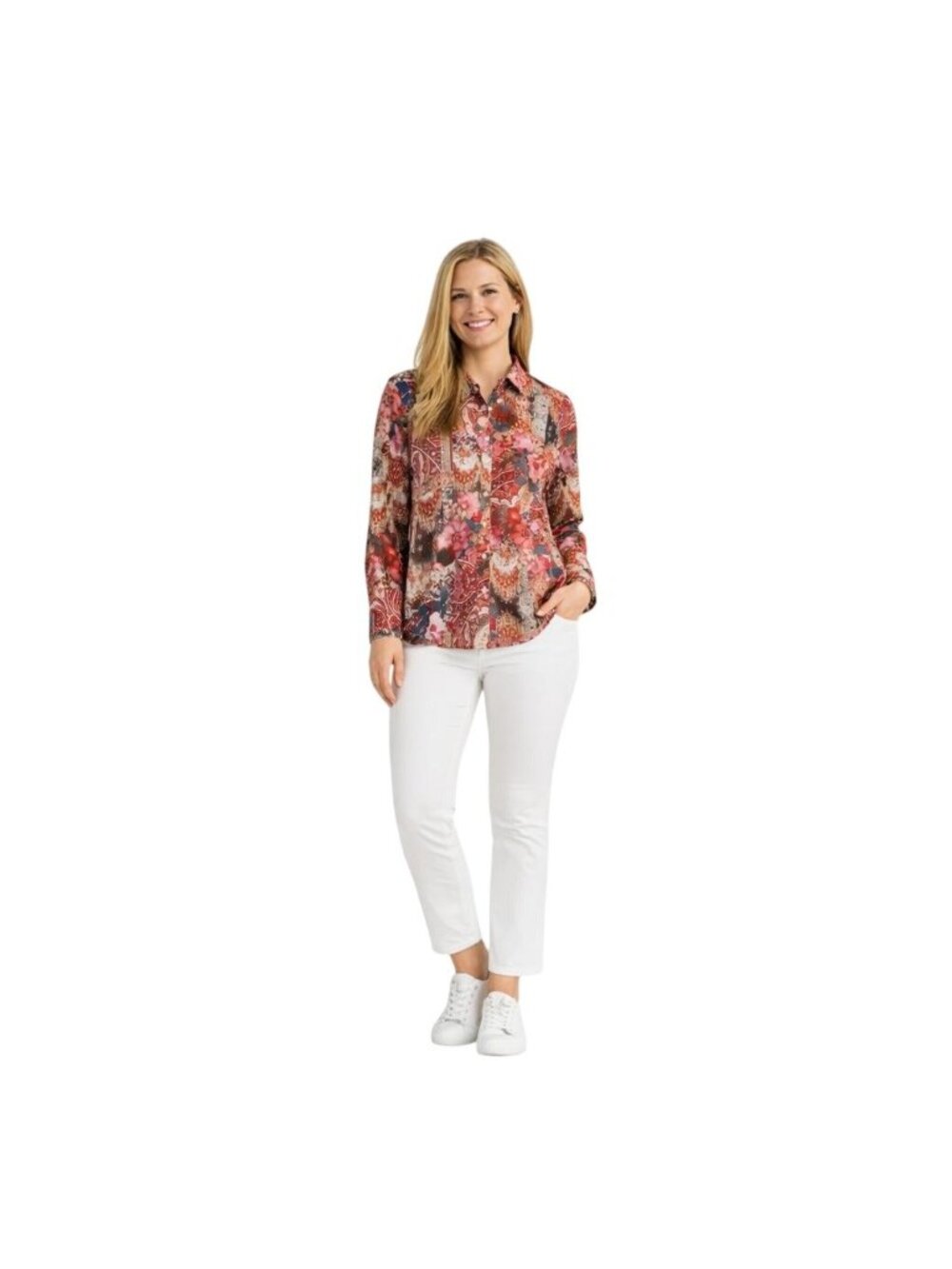 2/$30 Chicos Size 0 Floral Paisley Button Down Shirt Long Sleeve